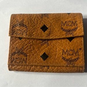MCM Tri fold wallet Visetos Leather Compact Wallet Bill fold coin pouch